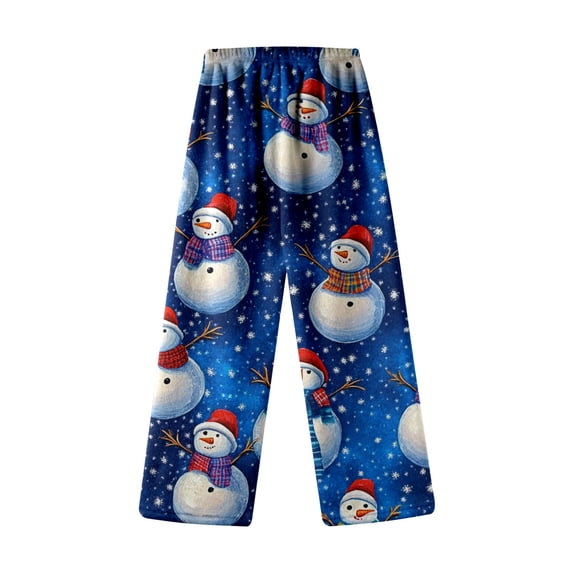 SonxaHe Toddler Girl Pants Flannel Fuzzy Christmas Snowman Sleepwear Trousers Kids Thermal Warm Winter Homewear Pants Blue,Sized 2-3