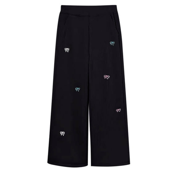 SonxaHe Toddler Girl Pants Fleece Warm Thickened Wide Leg Trousers Children High Waist Thermal Soft Comfort Winter Pants Black,Size 4-5 Y
