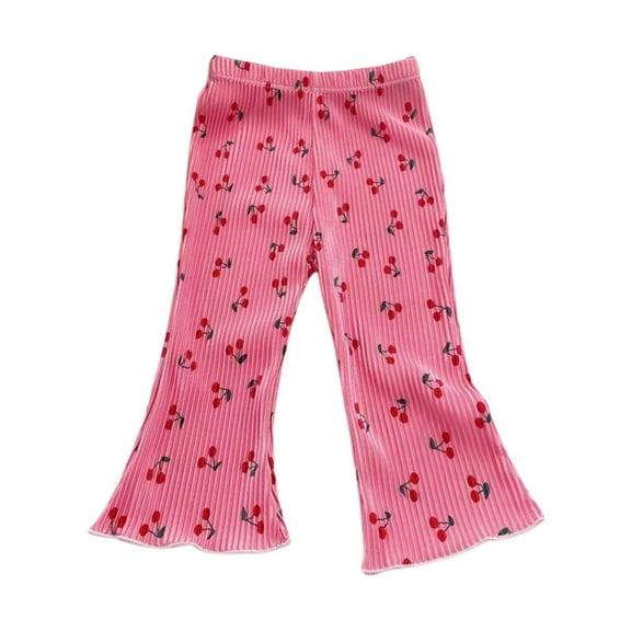 SonxaHe Toddler Girl Pants Floral Prints Flare Leg Stretch Pants Child Summer Lightweight Trendy Trousers Pink,Sized 4-5