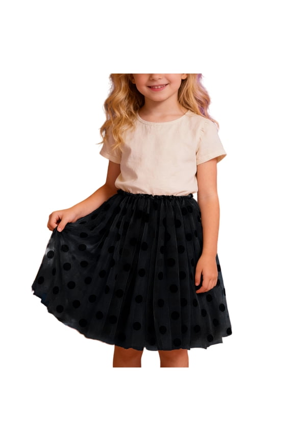 Toddler Girl' Skirt Dance Party Polka Dot Prints Elastic Waist Skirt Kids Stylish Tulle Ballet Skirts Black,Sized 2-3