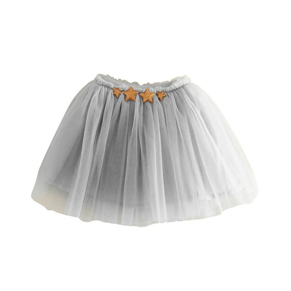 SonxaHe Toddler Girl Skirts 3D Star Stretch Waist Ballet Dance Tutu Skirt Kids Carnival Party Solid Tulle Skirts Gray,Sized 4-5