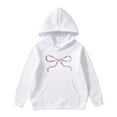 thumbnail image 1 of SonxaHe Toddler Girl's Hooded Sweatshirt Bow Print Long Sleeved Loose Fashion Fall Winter Sweatshirt White,Sized 4-5, 1 of 6