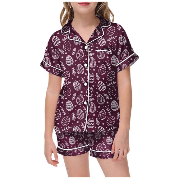 SonxaHe Toddler Girl's Outfits DIY Hand Printed Home Wear Shirt Shorts Children Satin Loungewear Loose Outfit Set Red,Sized 4-5