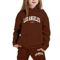thumbnail image 1 of SonxaHe Toddler Girl's Outfits Long Sleeve Hooded Letter Print Sweatshirt Pants Stylish Comfy Loose Outfit Set Brown,Sized 4-5, 1 of 3