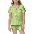 thumbnail image 1 of SonxaHe Toddler Girl's Outfits Satin Bow Prints Short Sleeved Shirt Shorts Kids Silk Loose Loungewear Home Wear Outfits Green,Sized 4-5, 1 of 3