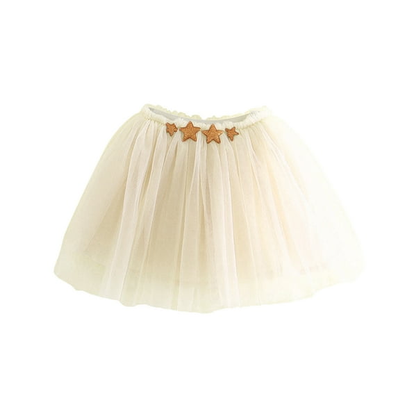SonxaHe Toddler Girl's Skirt 3D Star Dancewear Party Ballet Dance Tutu Skirt Child Elastic Waist Swing Tulle Skirts Beige,Sized 2-3