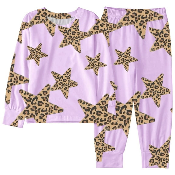 SonxaHe Toddler Girl's Sleepwear Outfits Star Print Long Sleeve Tshirt Pants Child Cozy Loose Nightwear Homewear Outfits Purple,Sized 3-4