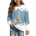 thumbnail image 1 of SonxaHe Toddler Girl's Sweatshirt Christmas Reindeer Print Long Sleeve Top Party Loose Comfy Soft Autumn Winter Sweatshirts Blue,Sized 3-4, 1 of 3