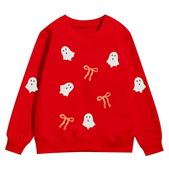 WhouRiu Toddler Girl's Sweatshirt Halloween Ghost Prints Long Sleeve Holiday Cozy Soft Fall Loose Sweatshirt Pink,Sized 3-4