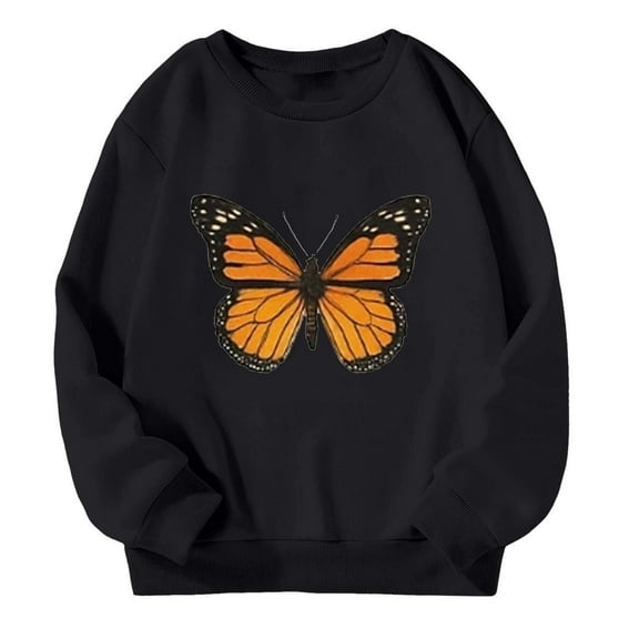 SonxaHe Toddler Girl's Sweatshirt Long Sleeve Cartoon Print Loose Pullover Tops Kids Oversized Comfy Soft Autumn Sweatshirts Black,Sized 3-4