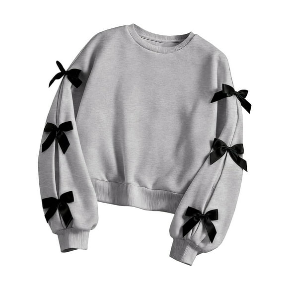 SonxaHe Toddler Girl's Sweatshirt with Bow Detail Loose Long Sleeve Sweatshirt Child Soft Autumn Comfy Athletic Sweatshirts Gray,Sized 3-4