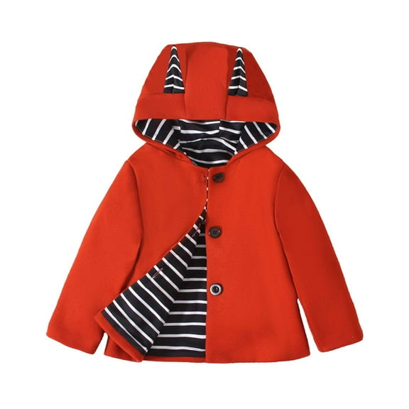 SonxaHe Toddler Girl's Winter Coats Fleece Button Hooded Long Coat Kids Soft Cozy Outerwear Winter Coat Red,Sized 2-3