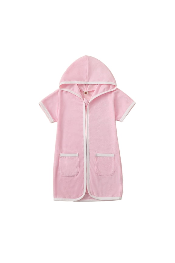 Toddler Girls' Bodysuits Short Sleeve Hooded Cover Up Romper Kids Soft Bath Beach Stylish Cozy Jumpsuit Red,Size 2-3 Y