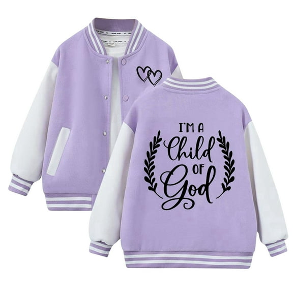 SonxaHe Toddler Girls Bomber Jacket Fleece Warm Letter Print Colorblock Button Jackets Kids Sports Autumn Winter Jackets Purple,Sized 4-5