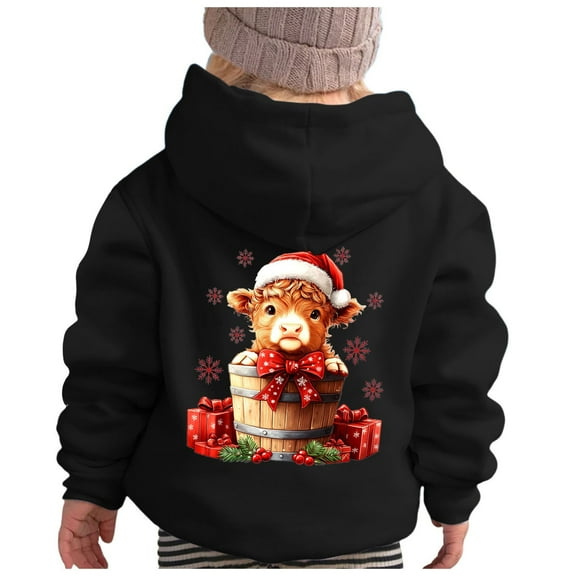 SonxaHe Toddler Girls Boys Christmas Hoodies Animal Print Holiday Long Sleeved Hooded Sweatshirt Loose Party Sport Hoodies Black,Sized 3-4