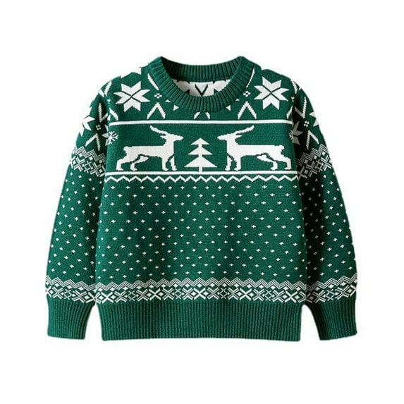 SonxaHe Toddler Girls Boys Christmas Sweater Cartoon Prints Knitted Sweater Kids Warm Comfy Party Winter Holiday Sweaters Green,Sized 3-4