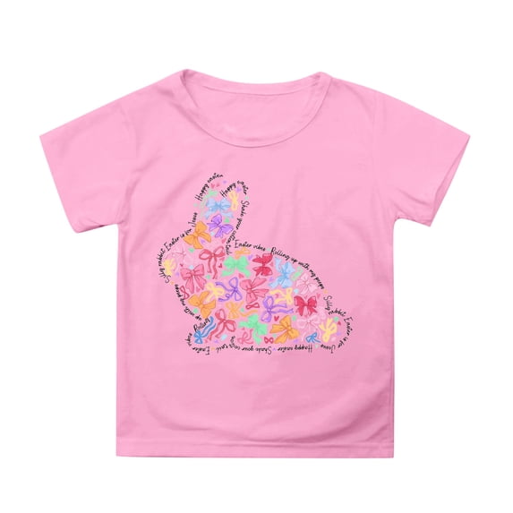 SonxaHe Toddler Girls Easter Day T Shirt Sequin Bunny Graphic Short Sleeve Tops Child Stylish Cozy Soft Tshirts Pink,Size 3-4 Y