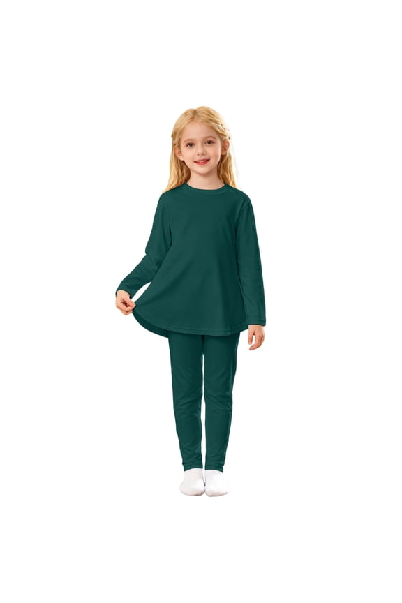 Toddler Girls Homewear Outfit Set Cozy Loose Long Sleeve Tshirt Pants Children Solid Soft Loose Autumn Sleepwear Outfits Green,Sized 3-4