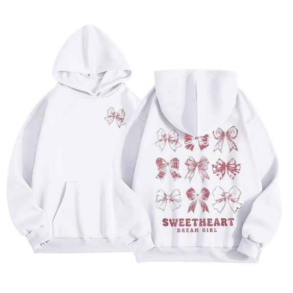 SonxaHe Toddler Girls' Hooded Sweatshirts Cute Bow Prints Long Sleeve Pullover Hoodies Kids Soft Cozy Autumn Winter Hoodies White,Sized 2-3