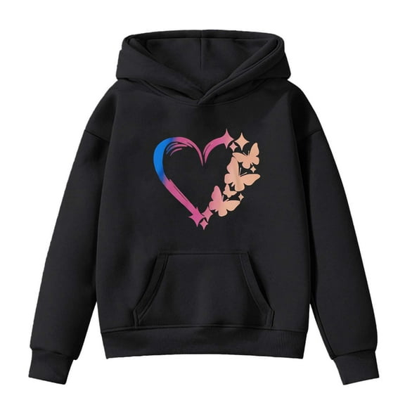 SonxaHe Toddler Girls Hoodie Lined Long Sleeve Love Print Athletic Relaxed Hooded Sweatshirts Black,Sized 3-4