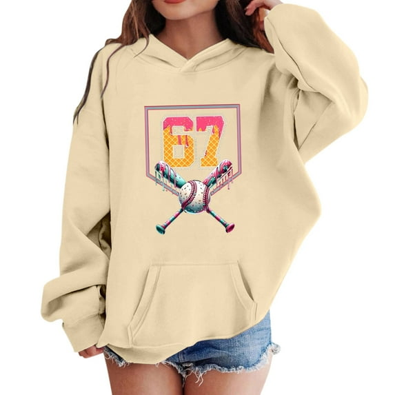 SonxaHe Toddler Girls Hoodies Cartoon Number Graphic Fleece Hooded Sweatshirt Loose Cozy Athletic Streetwear Hoodies Beige,Sized 2-3