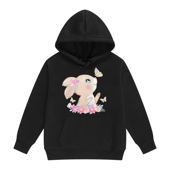 SonxaHe Toddler Girls Hoodies Sweatshirts Bunny Print Casual Outerwear Warm Hooded Sweatshirts Black,Sized 2-3
