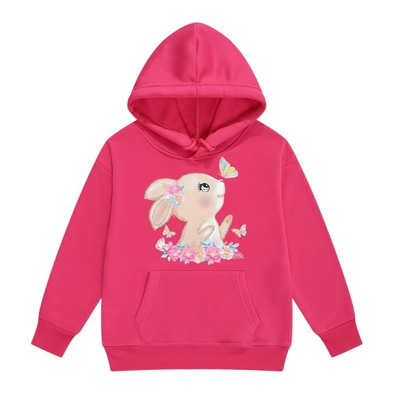 SonxaHe Toddler Girls Hoodies Sweatshirts Bunny Print Casual Outerwear Warm Hooded Sweatshirts Pink,Sized 2-3