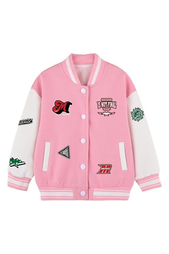 Toddler Girls Jacket Letter Prints Long Sleeve Windbreaker Jacket Child Stylish Outerwear Autumn Bomber Jackets Pink,Sized 3-4