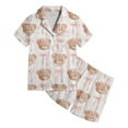 thumbnail image 1 of SonxaHe Toddler Girls Outfit Set Cartoon Print Short Sleeve Shirt Shorts Children Comfy Sleepwear Satin Nightwear Outfits Beige,Sized 2-3, 1 of 4