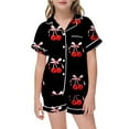 thumbnail image 1 of SonxaHe Toddler Girls Outfits Bow Cherry Print Short Sleeve Shirt Shorts Kids Home Wear Comfy Nightwear Outfit Set Black,Sized 2-3, 1 of 3