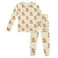 thumbnail image 1 of SonxaHe Toddler Girls Outfits Capybara Print Long Sleeve Tshirt Pants Kids Cartoon Homewear Comfy Sleepwear Outfit Set Yellow,Sized 2-3, 1 of 4