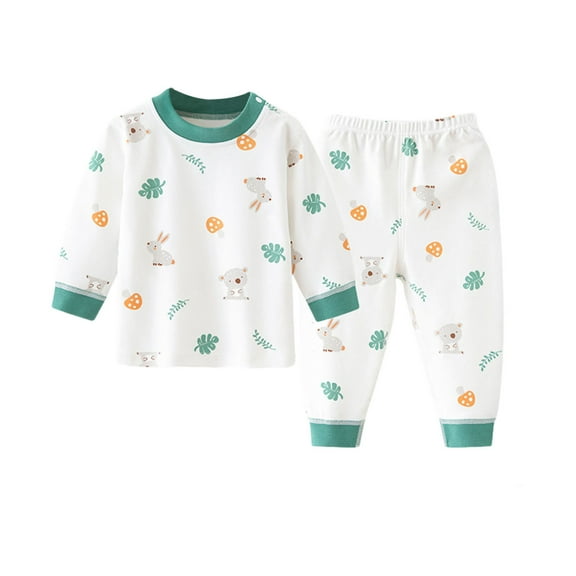 SonxaHe Toddler Girls' Outfits Floral Prints Long Sleeve Tshirt Pants Kids Soft Loose Warm Autumn Sleepwear Outfit Set Green,Sized 4-5