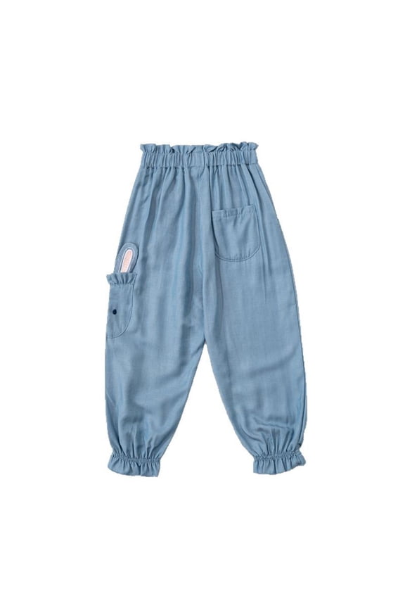 Toddler Girls Pants Bunny Graphic Stretch Waist Outdoor Jogger Child Comfortable Soft Breathable Summer Pants Blue,Size 4-5 Y