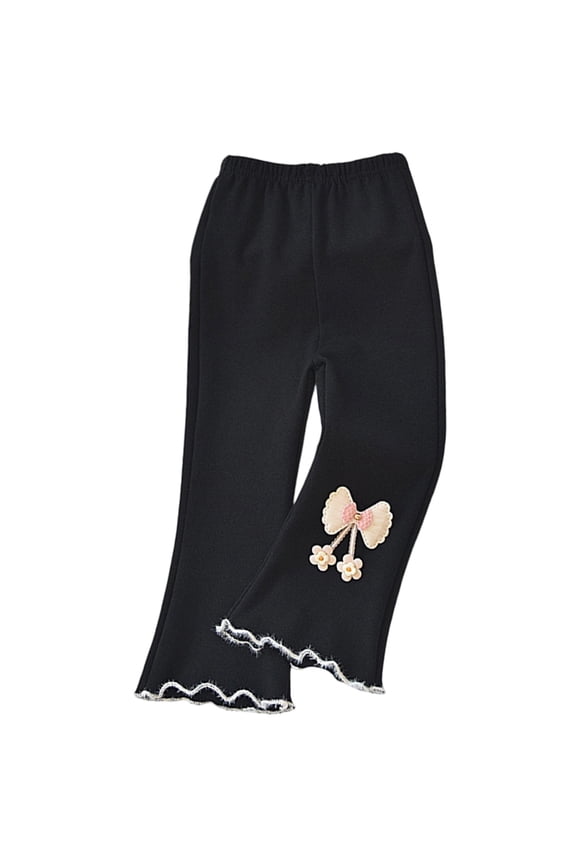 Toddler Girls' Pants Stretchy Soft Flared Leg Trousers Cute Lightweight Comfortable Casual Pants for Kids Black,Size 3-4 Y