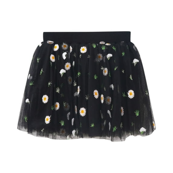 SonxaHe Toddler Girls Skirt Floral Embroidery Stretch Waist Ballet Dance Skirt Kids Party Mesh Dancewear Tutu Skirts Black,Sized 3-4