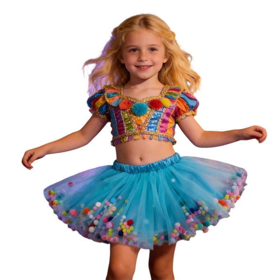 SonxaHe Toddler Girls Skirt with Colorful Poms Carnival Party Elastic Waist Ballet Dance Tutu Skirts for Kids Green,Sized 3-4