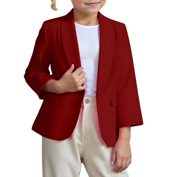 SonxaHe Toddler Girls' Suit Jacket Solid Lapel Long Sleeve Party Loose Comfy Casual Suit Jackets Red,Sized 3-4
