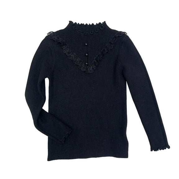 SonxaHe Toddler Girls' Sweater Lace Soft Warm Cable Knit Pullover Top Child Comfy Soft Warm Fall Winter Sweater Black,Sized 3-4