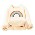 thumbnail image 1 of SonxaHe Toddler Girls Sweatshirt Fleece Lined Rainbow Print Long Sleeve Tshirt Child Warm Soft Cozy Winter Sweatshirts Beige,Sized 4-5, 1 of 3