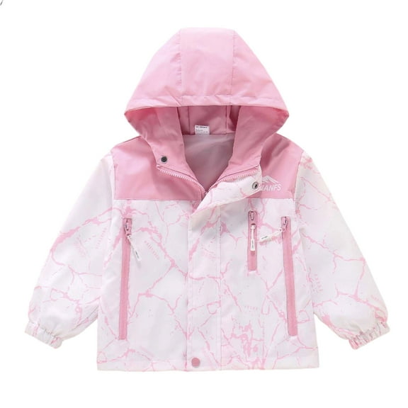 SonxaHe Toddler Girls Windbreaker Jacket Full Zip Hooded Lightweight Sports Waterproof Jackets Outerwear Pink,Sized 4-5