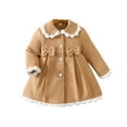 thumbnail image 1 of SonxaHe Toddler Girls Winter Coats Elegant Bow Trim Fleece Warm Lapel Coat Kids Stylish Soft Autumn Winter Outerwear Coats Beige,Sized 4-5, 1 of 5