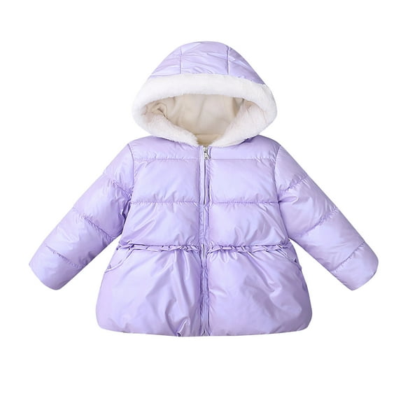 SonxaHe Toddler Girls' Winter Coats Fleece Warm Thick Fur Trim Hooded Jacket Child Cozy Quilted Windproof Puffer Coats Purple,Sized 3-4