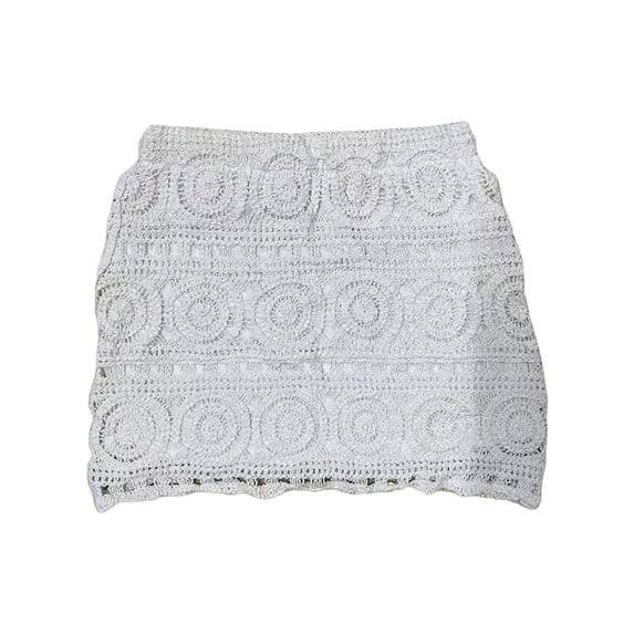SonxaHe Womens Crochet Openwork Skirt High Waist Bohemian Beach Casual Summer Mini Skirt White One Size