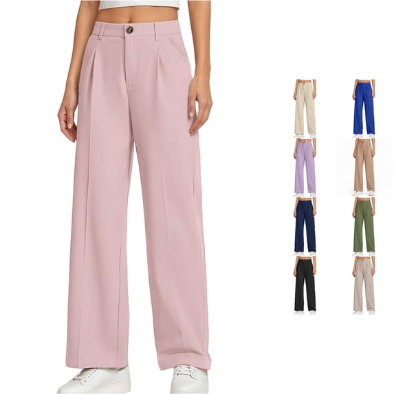 Sonxahe Big Girl Solid Wide Leg Dress Pants Straight Fit High Waist Casual Trousers,Red