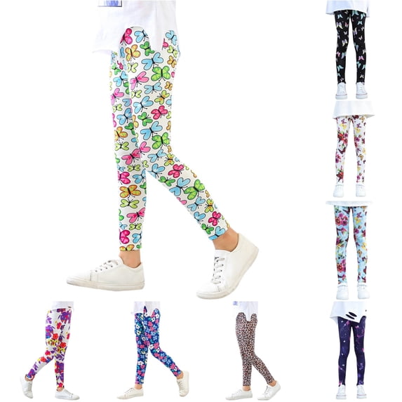 Sonxahe Butterfly Print Stretch Leggings for Toddler Girls Casual Pants Active Pants,Green