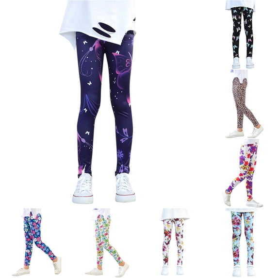 Sonxahe Butterfly Print Stretch Leggings for Toddler Girls Casual Pants Active Pants,Purple