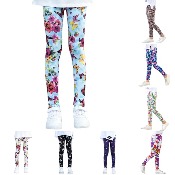 Sonxahe Butterfly Print Stretch Leggings for Toddler Girls Casual Pants Active Pants,Sky Blue