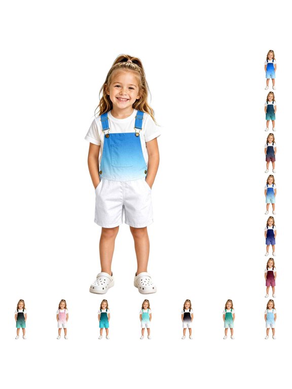 Gradient Color Overall Shorts for Big Girls Wide Leg Casual Shorts Daily Bottoms,Sky Blue