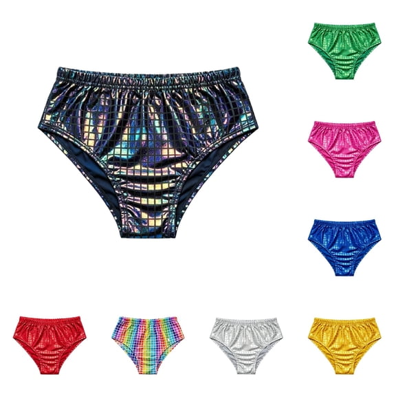 Sonxahe Holographic Grid Briefs for Girl Soft Sequin Underwear Dance Briefs,Black