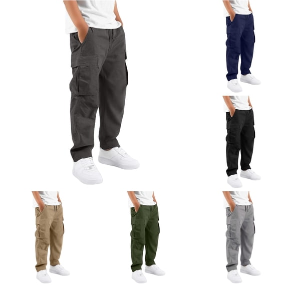 Sonxahe Little Boy's Straight Fit Multi Pocket Cargo Pants Casual Pants Daily Trousers,Dark Gray